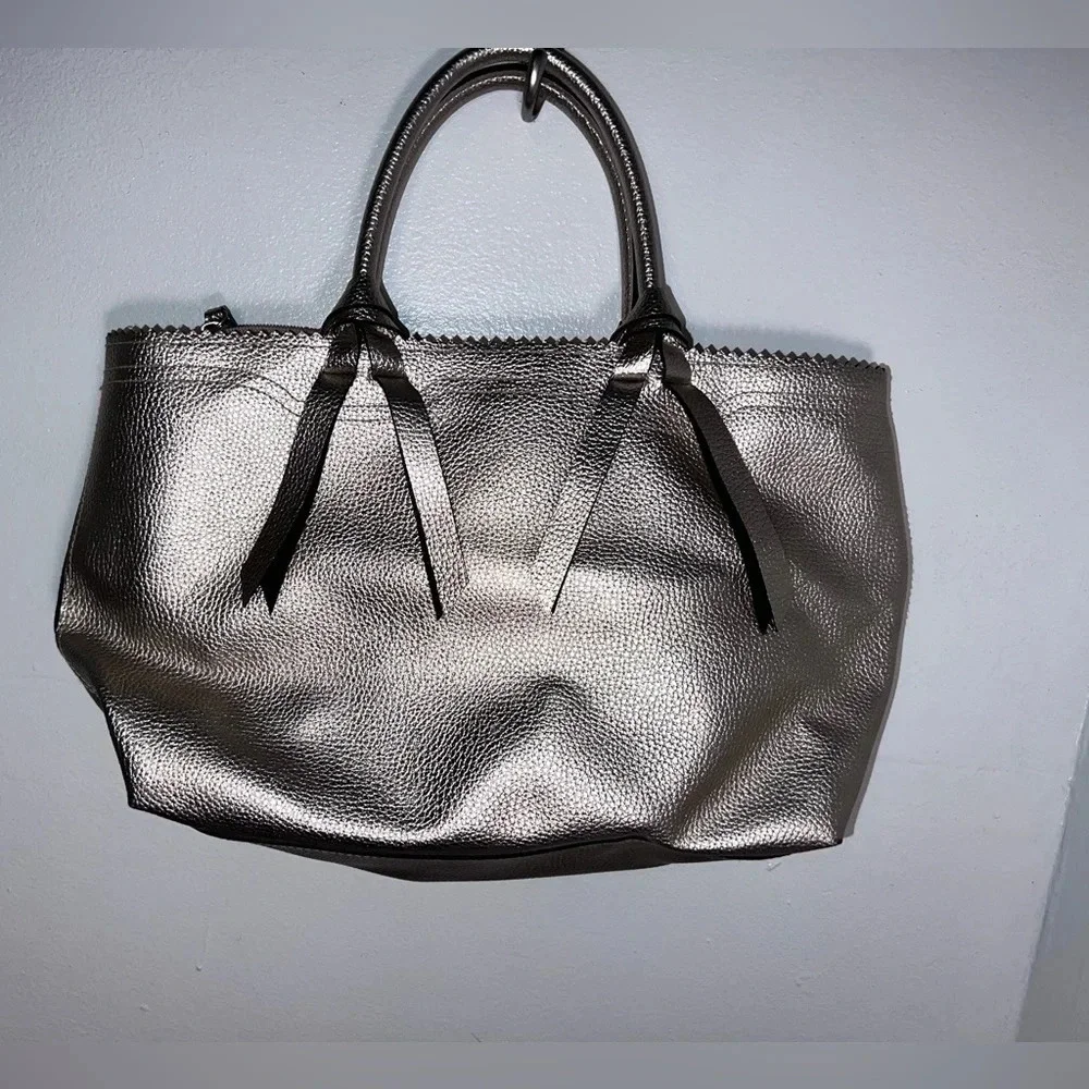 Victoria’s Secret, all gold pebble finish lined satchel w/ gold top zip closure‎